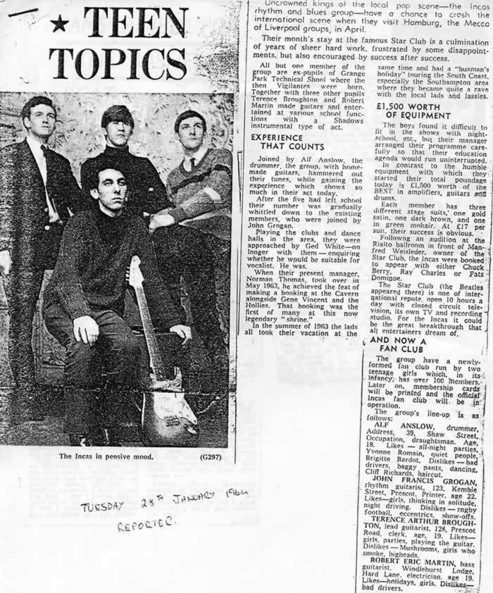 Incas 1964   Article in St Helens Reporter