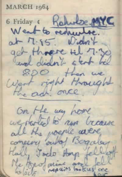 Diary Entry 6th Mar 1964